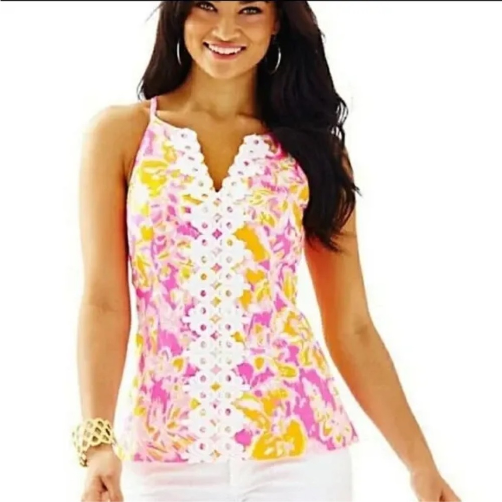 Lilly Pulitzer Top Magnolia Kir Ooh La La Sleeveless Back Zip Lined Cotton 2